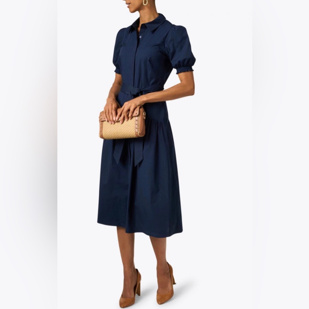 Women's Navy Shirt Dress with Tie Waist